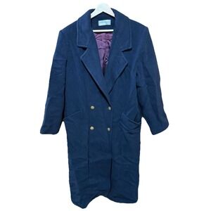 Vintage Forecaster Navy Blue Wool Blend Double‎ Breasted Coat Size 13/14 USA EUC